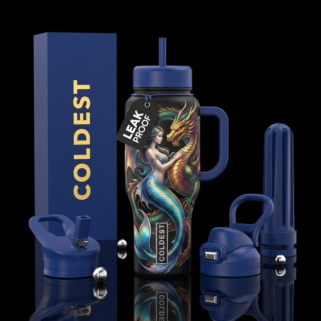 Mermaid and dragon water bottle design