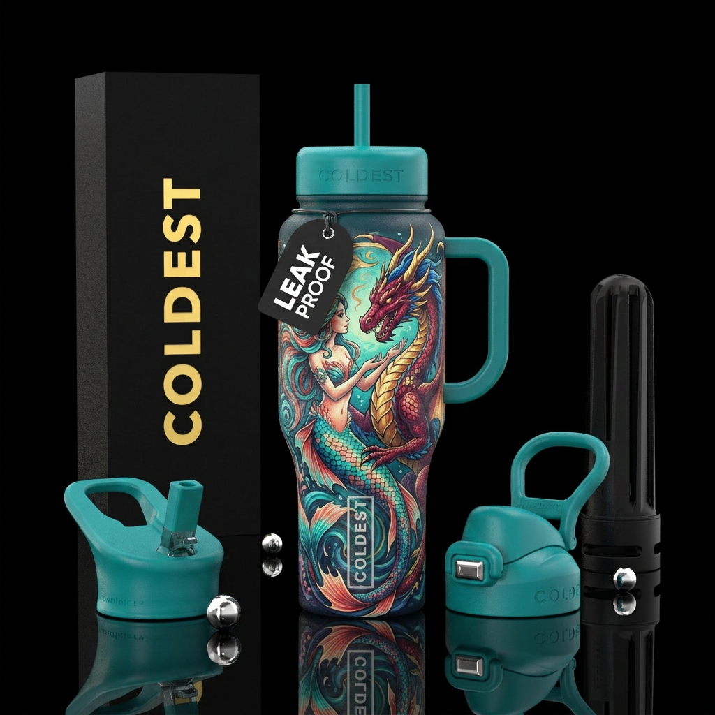 Mermaid and dragon water bottle design