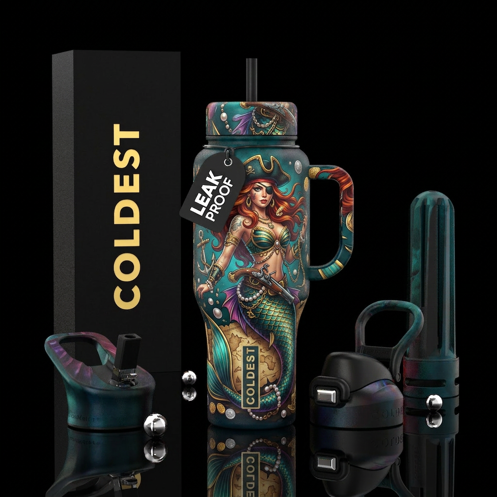 Pirate mermaid water bottle design