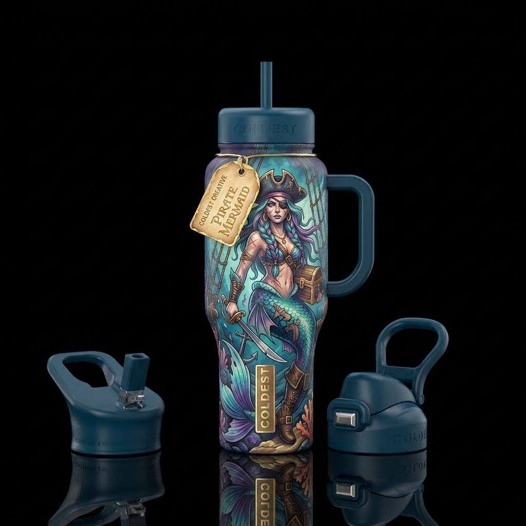 Pirate mermaid water bottle design