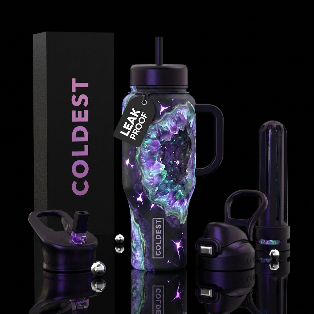 Glow in the dark geode water bottle design