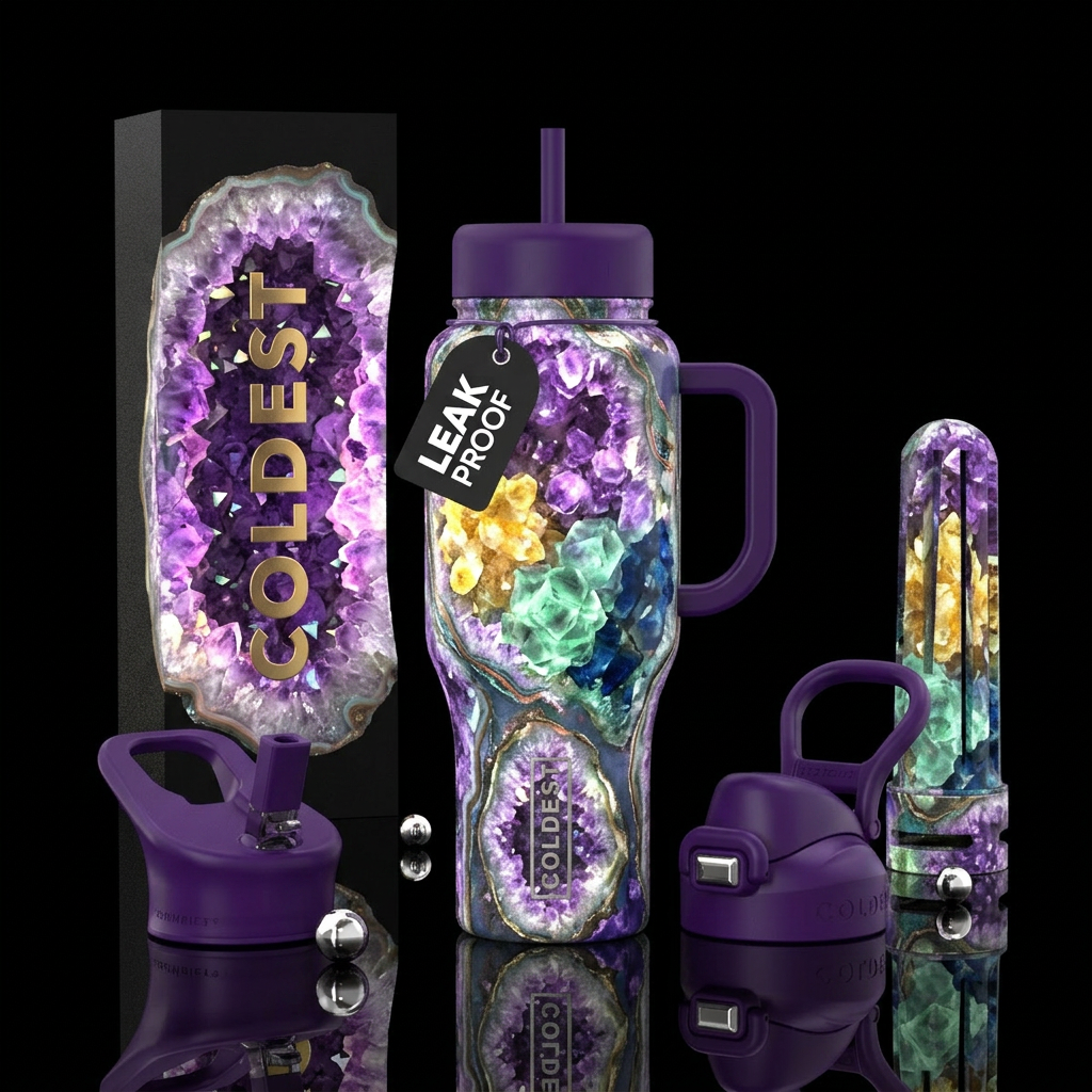 Glow in the dark geode water bottle design