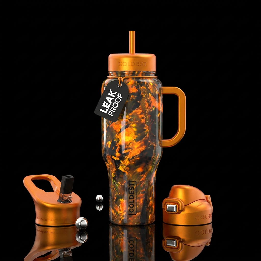 Black and Orange opal water bottle design