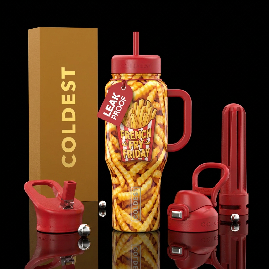 French fry Friday water bottle design