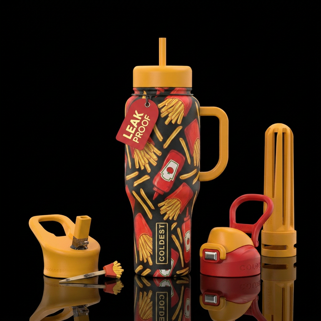 French fry Friday water bottle design