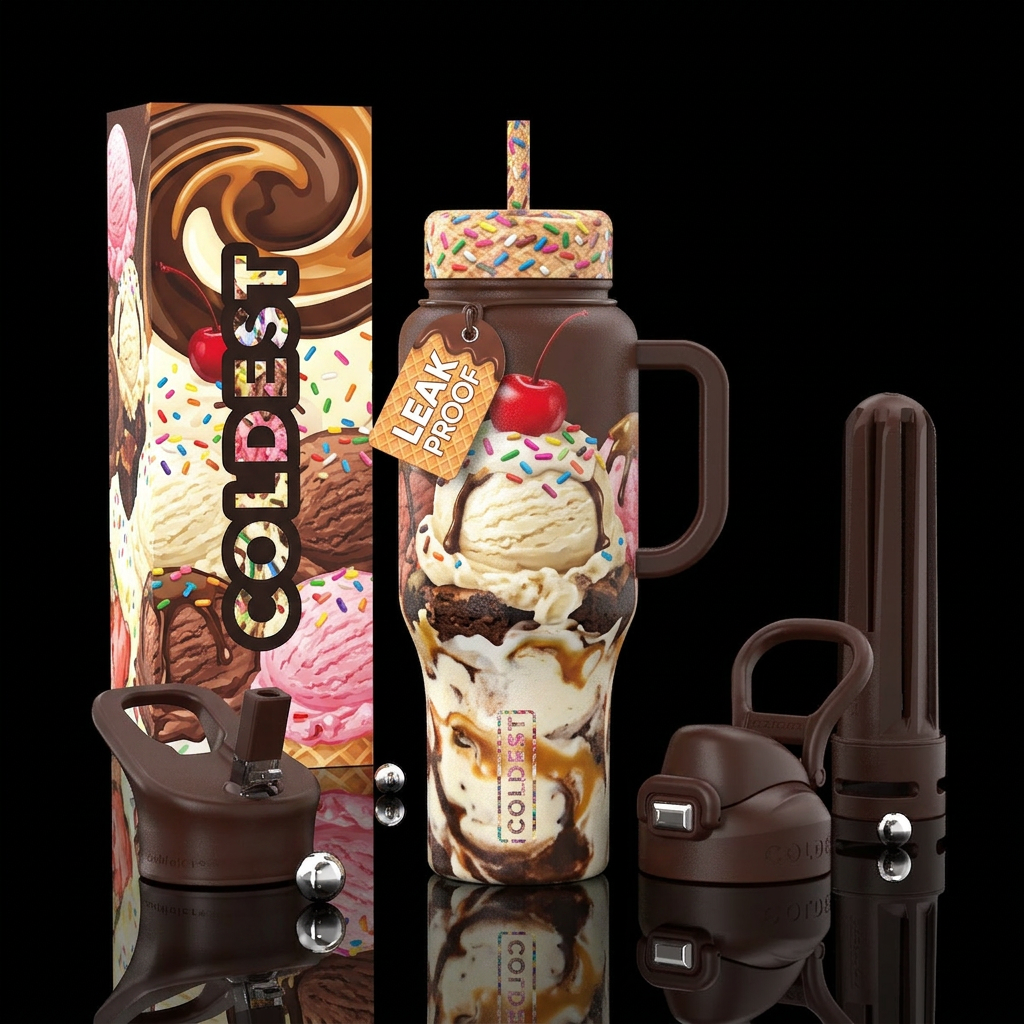 Sunday ice cream sunday water bottle design