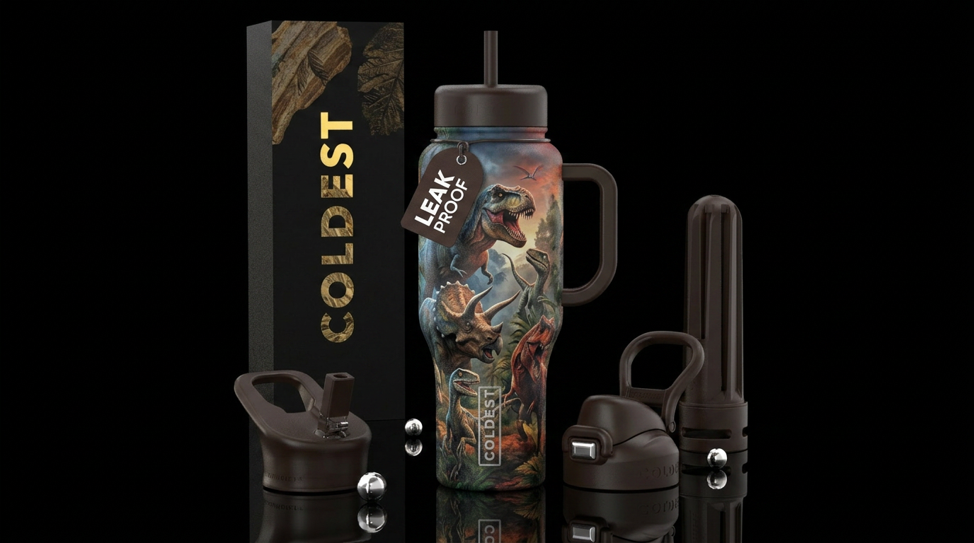 Realistic dinosaur water bottle design