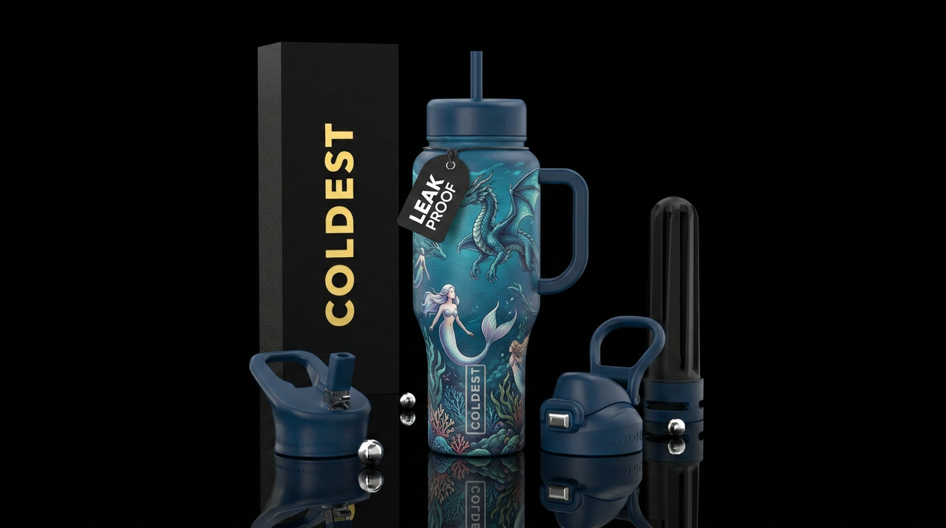 Mermaids in ocean dragons in sky water bottle design