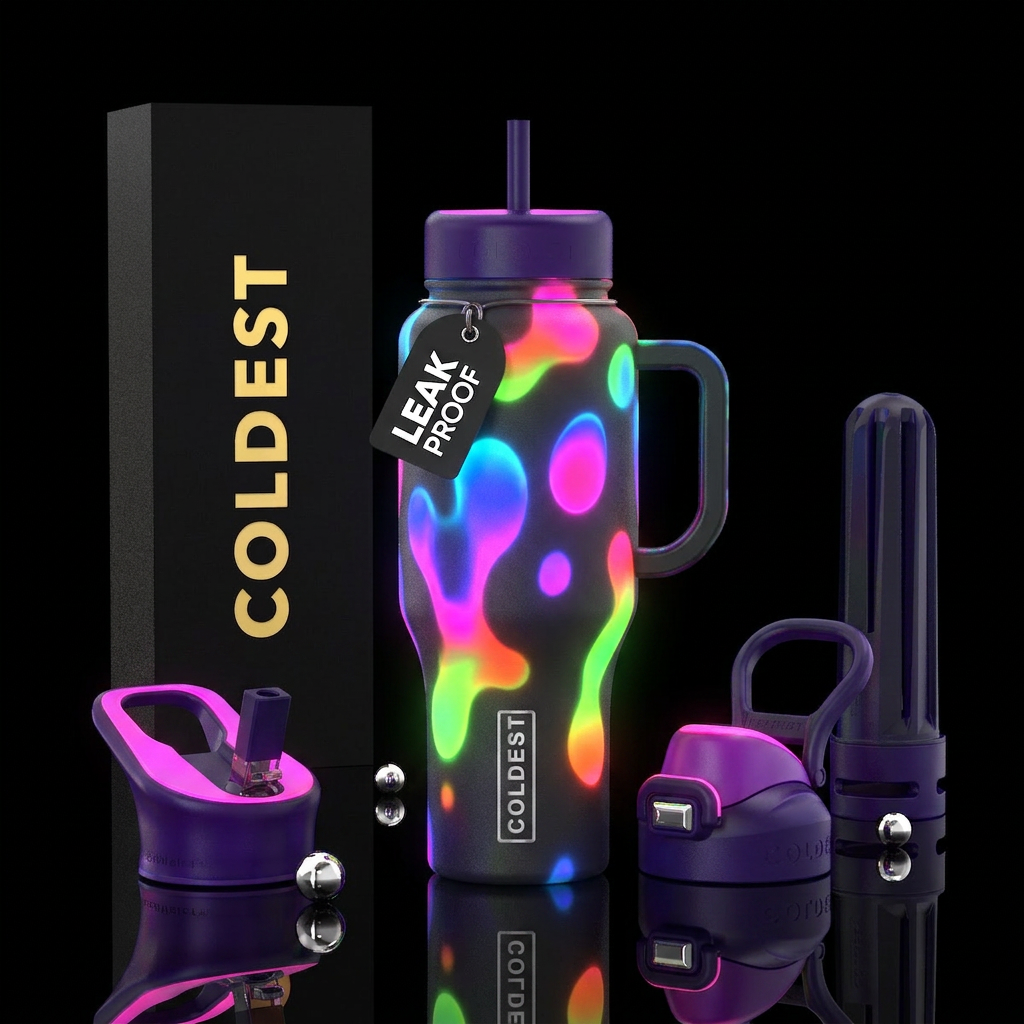 Lava lamp neon glow in the dark water bottle design