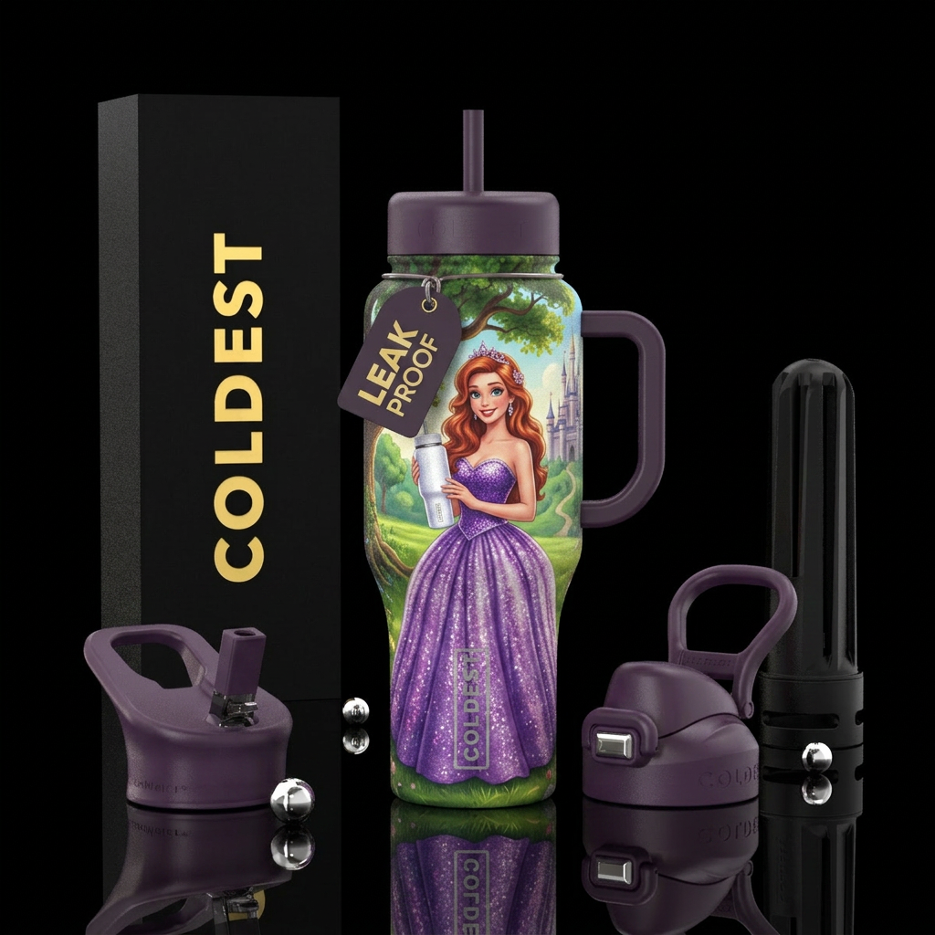 Princess with beautiful long red wavy hair wearing... water bottle design