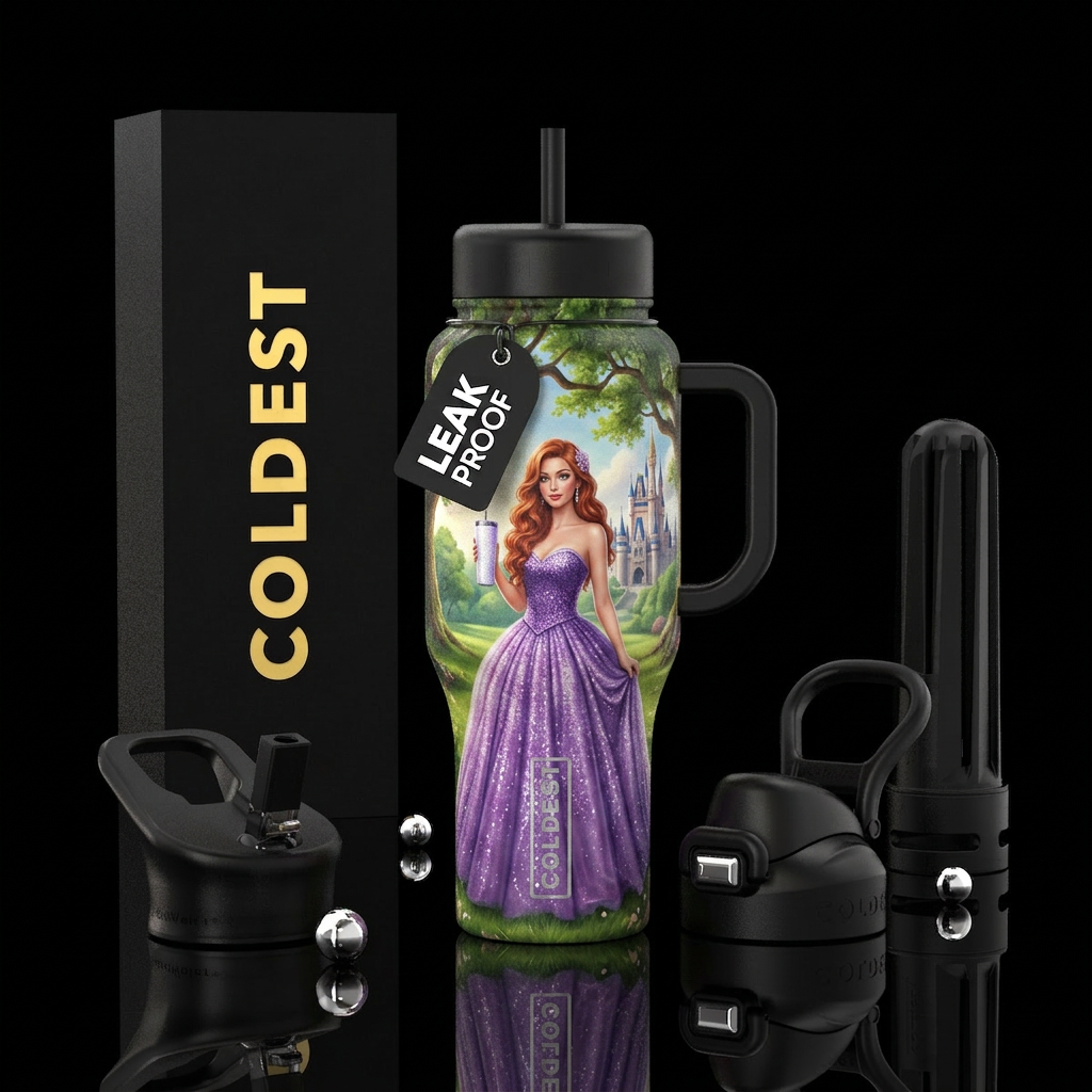 Princess with beautiful long red wavy hair wearing... water bottle design