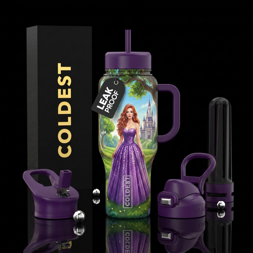 Princess with beautiful long red wavy hair wearing... water bottle design