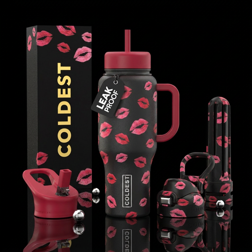 Valentines day theme kisses water bottle design