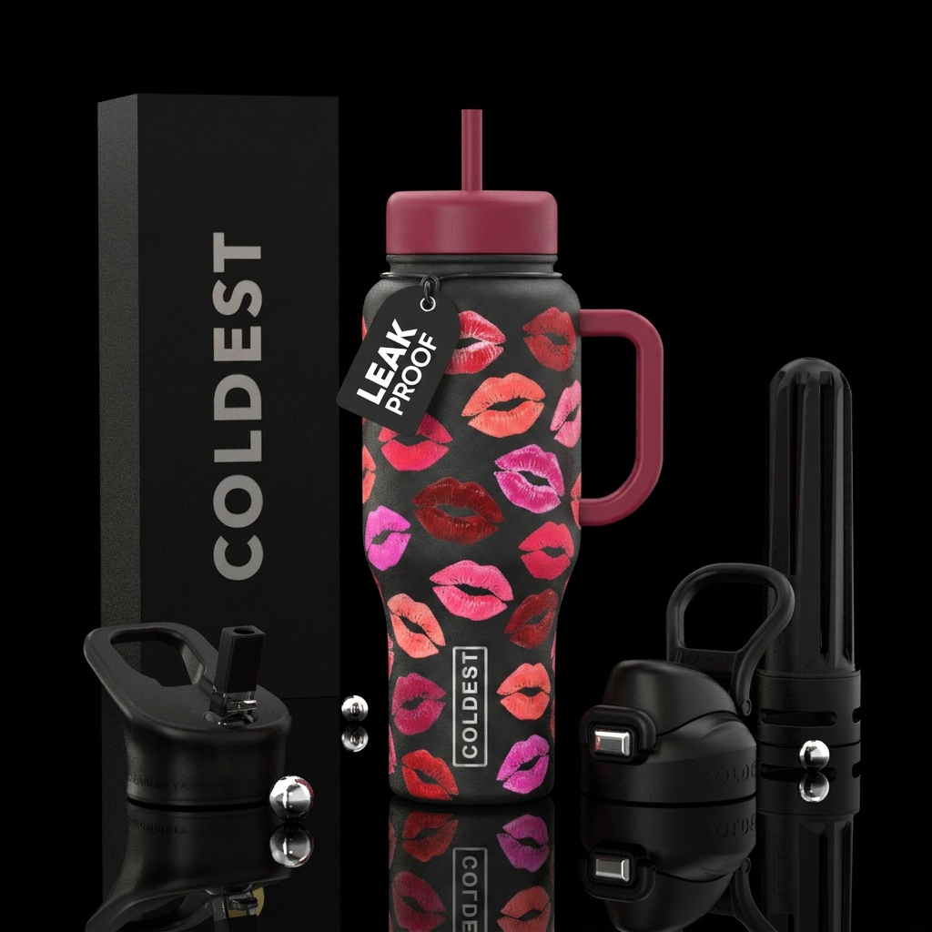 Valentines day theme kisses water bottle design