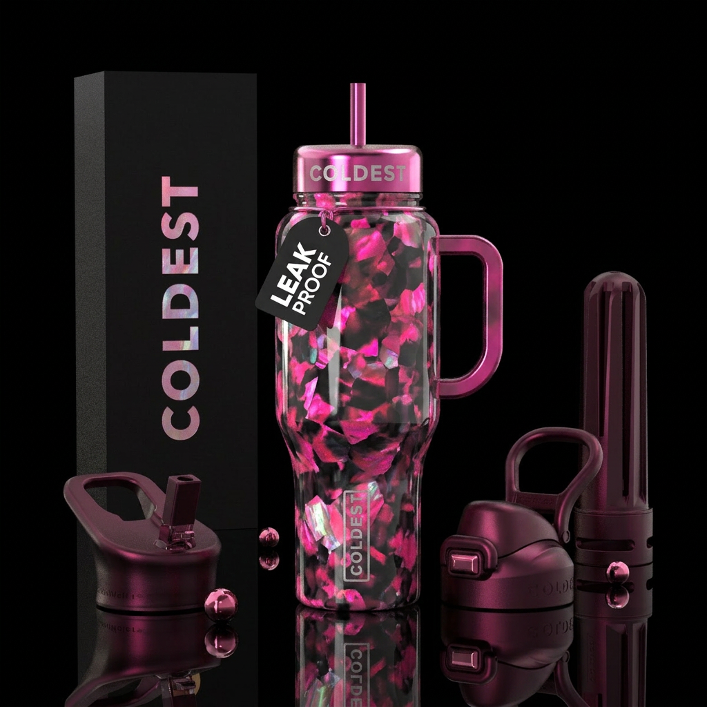 Hot pink and black opal water bottle design
