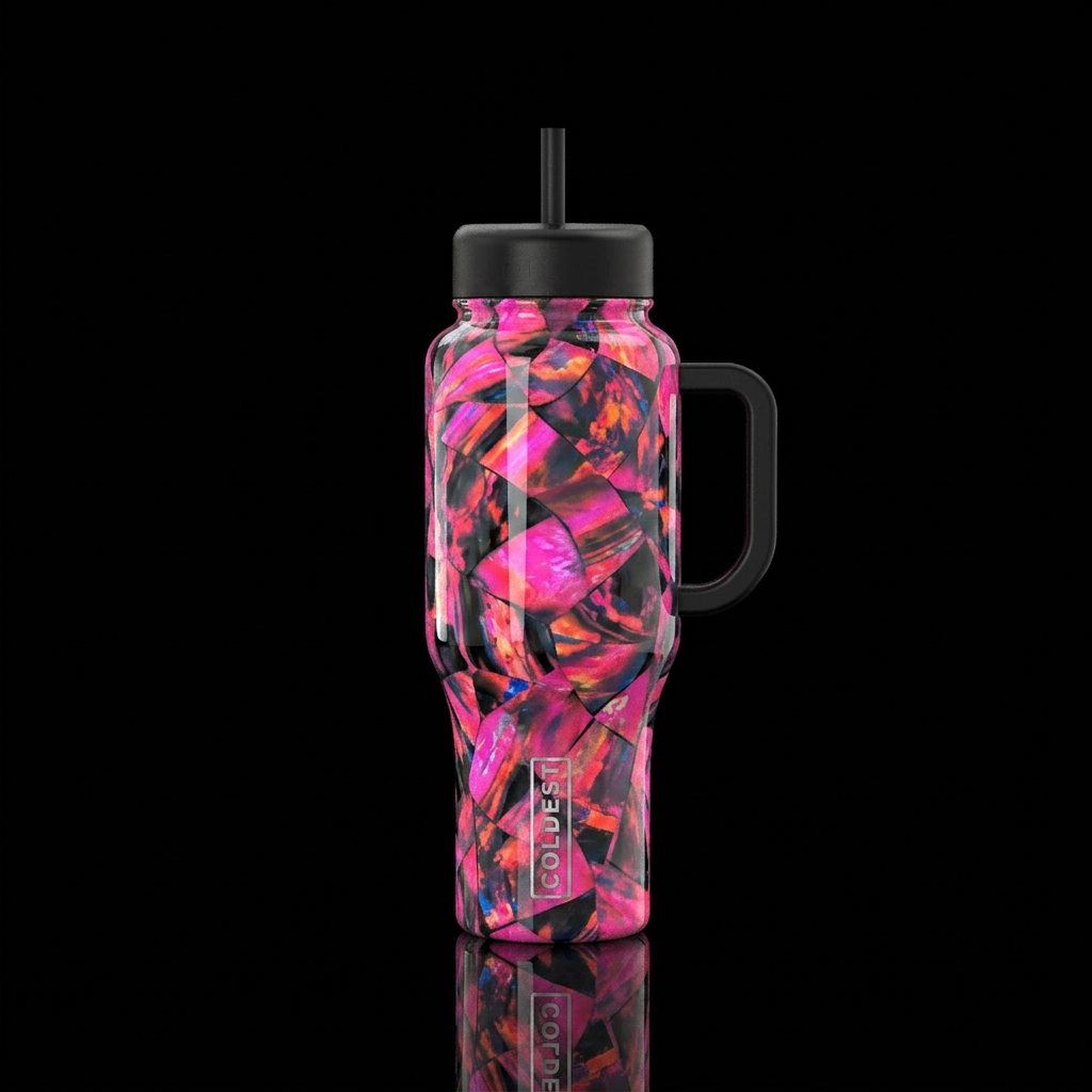 Hot pink and black opal water bottle design