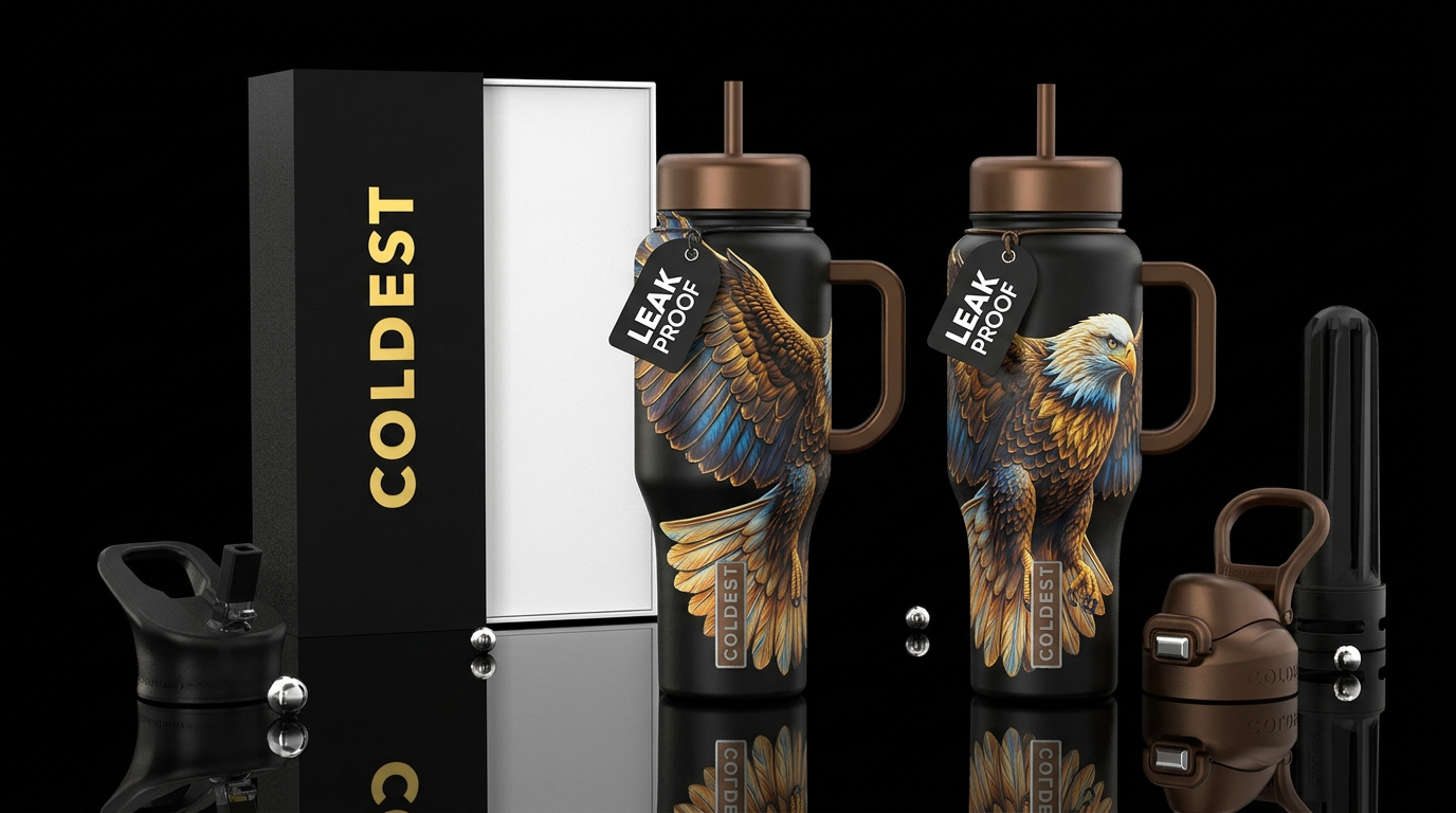 Bald eagle water bottle design
