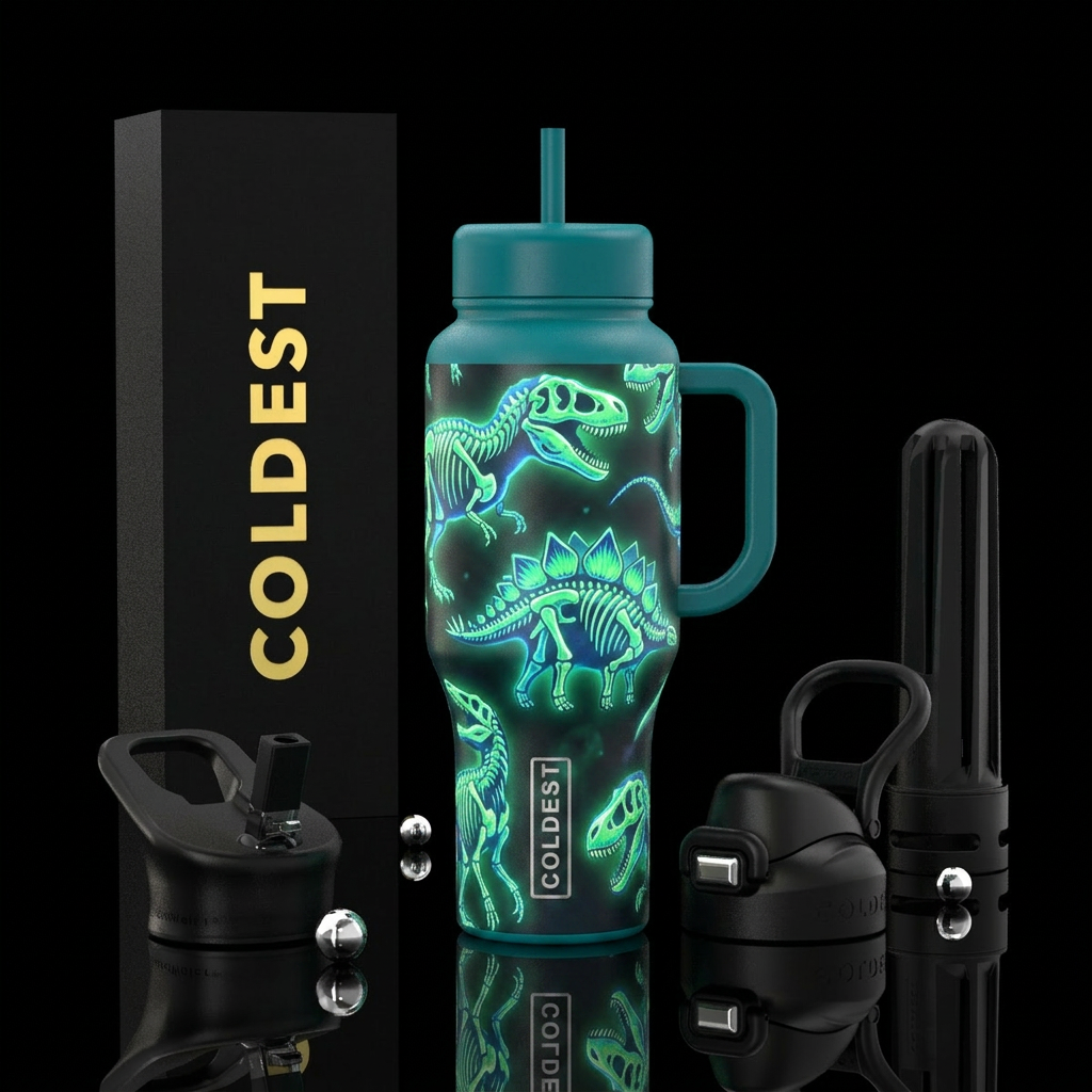 Glowie dinosaur water bottle design