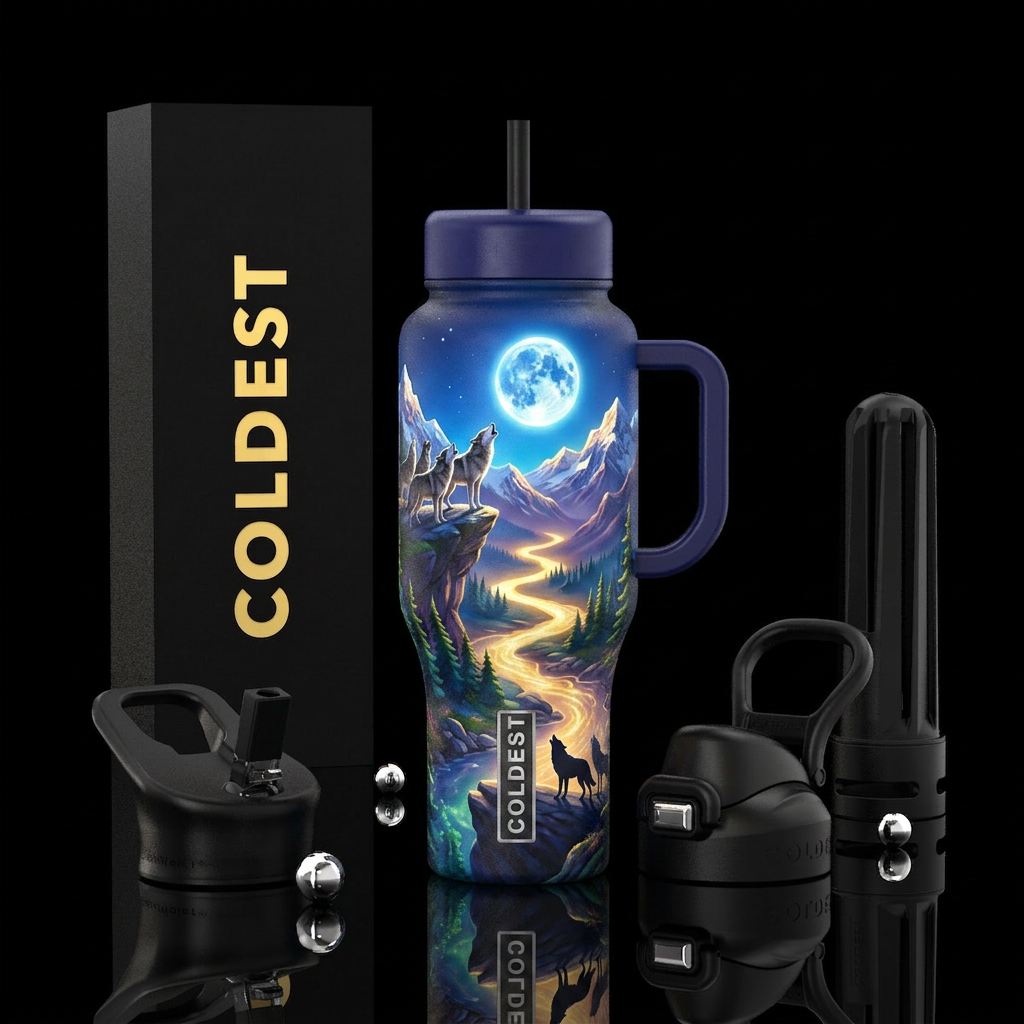 Howling night water bottle design
