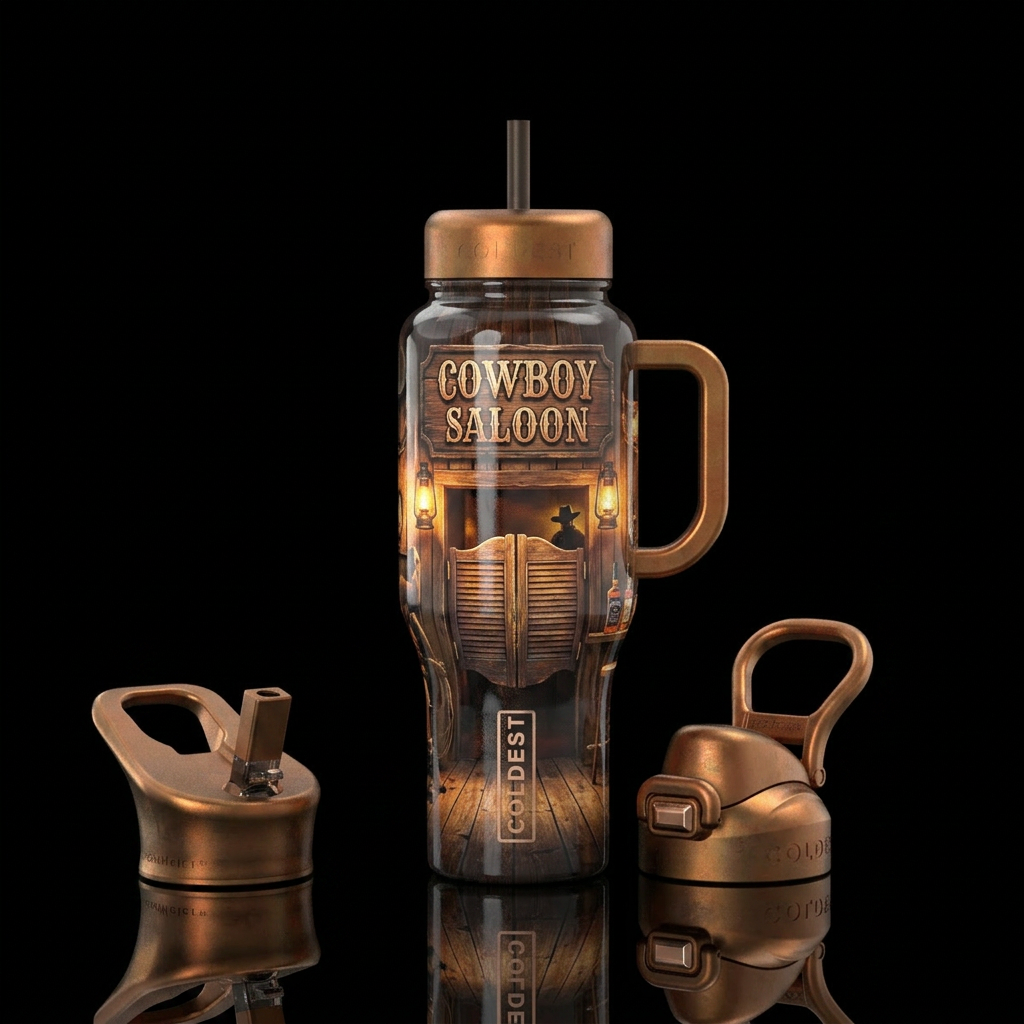 Cowboy saloon water bottle design