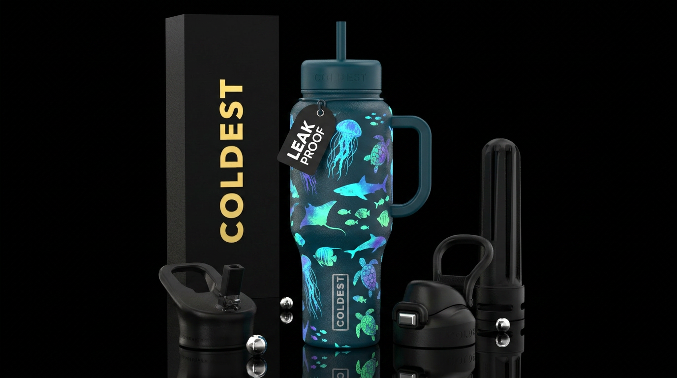 Glow in the dark ocean animals water bottle design