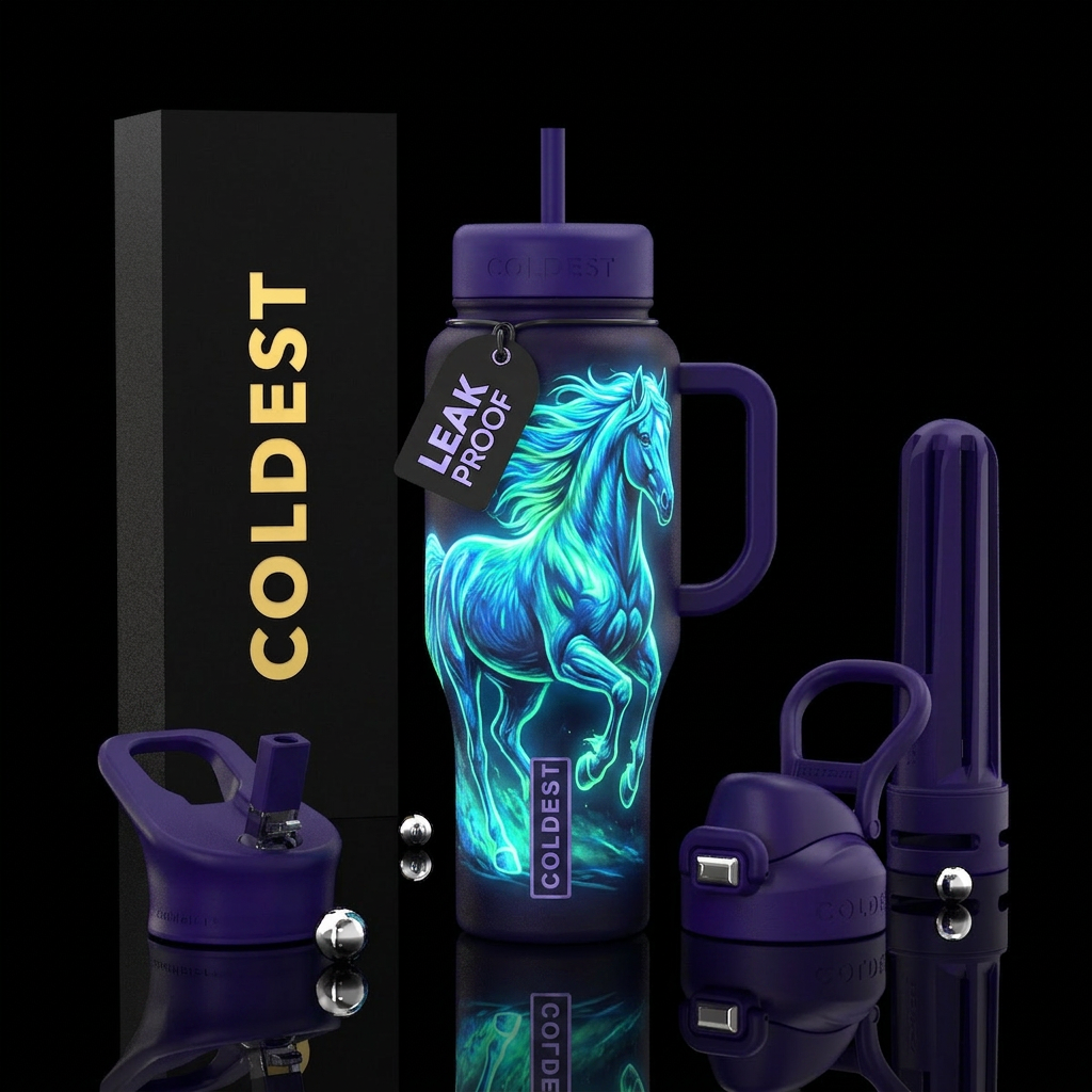 Glow in the dark horse water bottle design