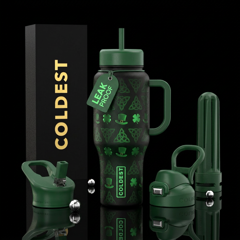St Patrick's day green bottle glow in the dark water bottle design
