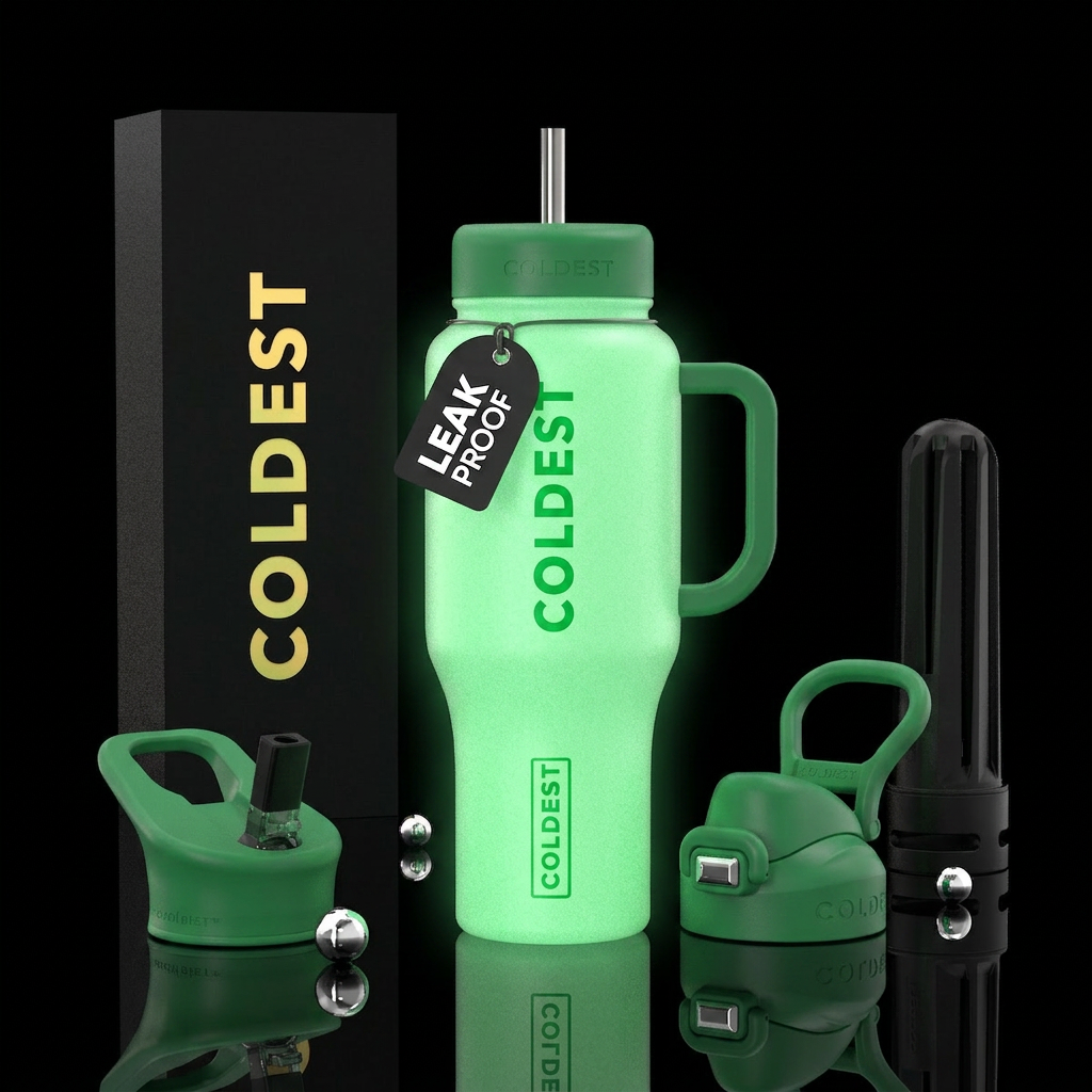 St Patrick's day green bottle glow in the dark water bottle design