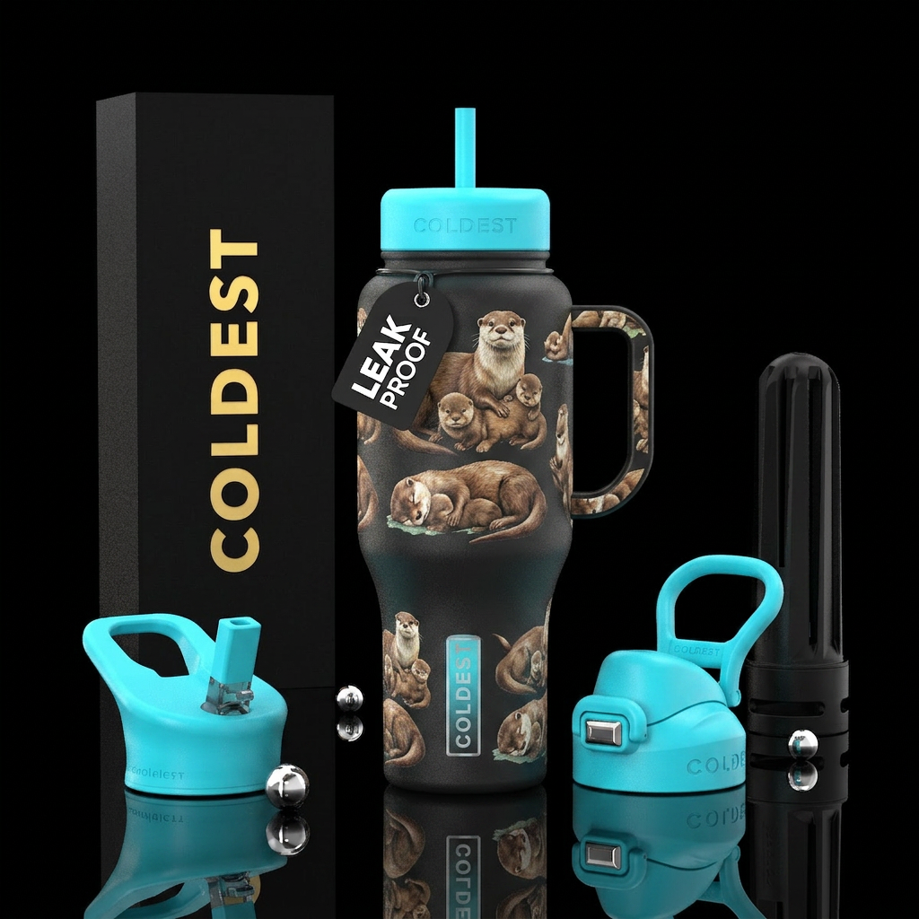 Otter family water bottle design