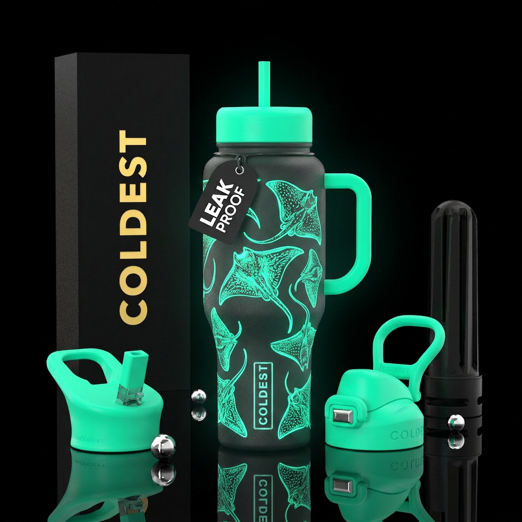 Stingray glow in the dark water bottle design