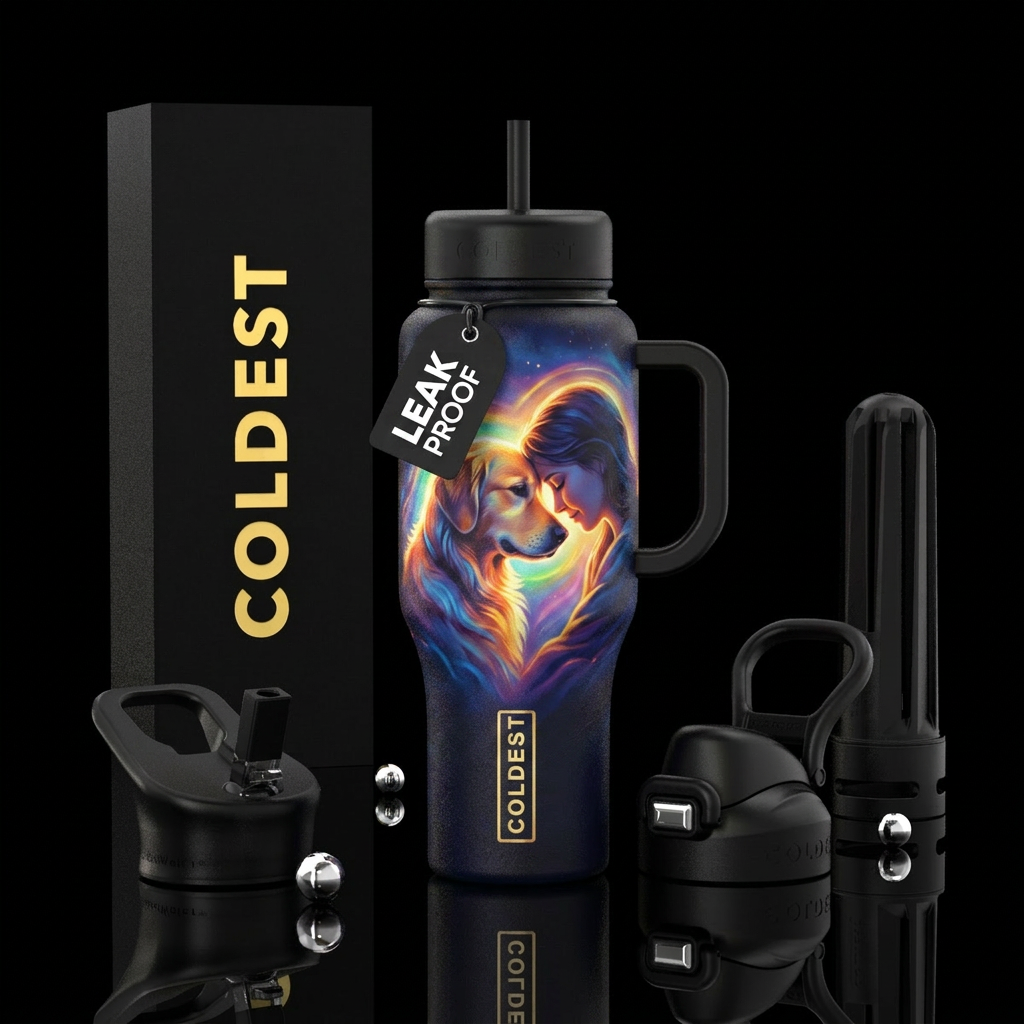 Memorial design. Dog that passed away with a glow ... water bottle design
