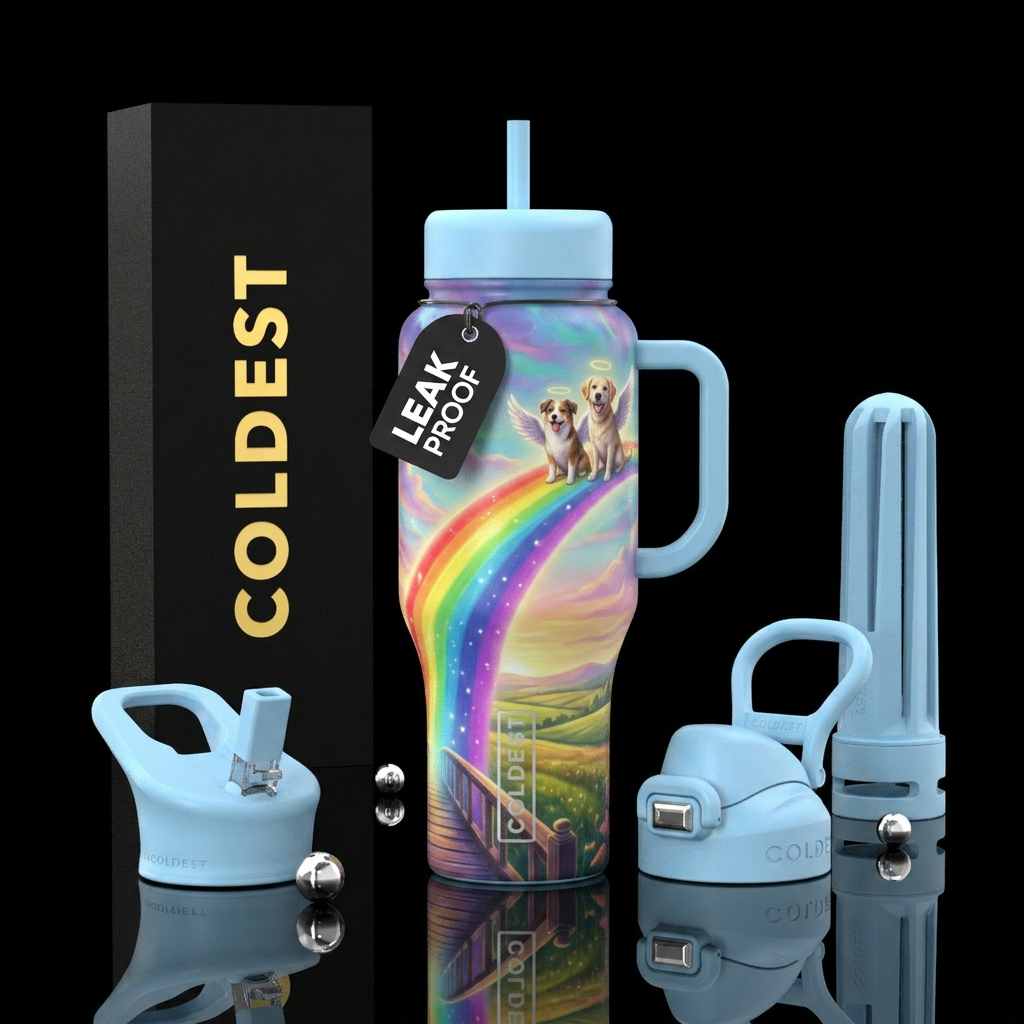 Rainbow bridge memorial design for beloved dog tha... water bottle design