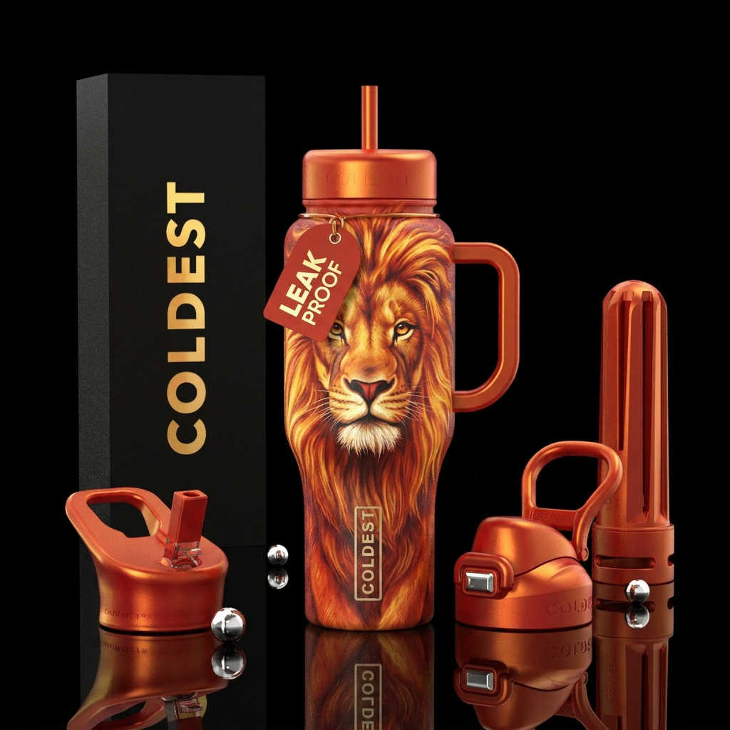 Fierce lion full mane water bottle design