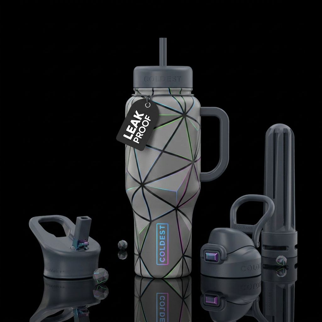 Stone gray, geometric designs, black clean lines water bottle design