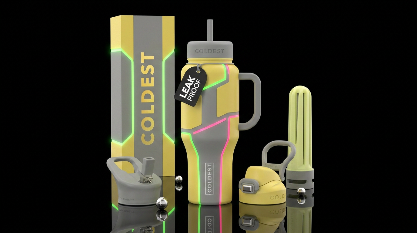 Stone grey and yellow matte bottle,  clean lines, ... water bottle design