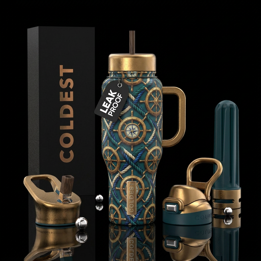 Captains wheel nautical theme water bottle design