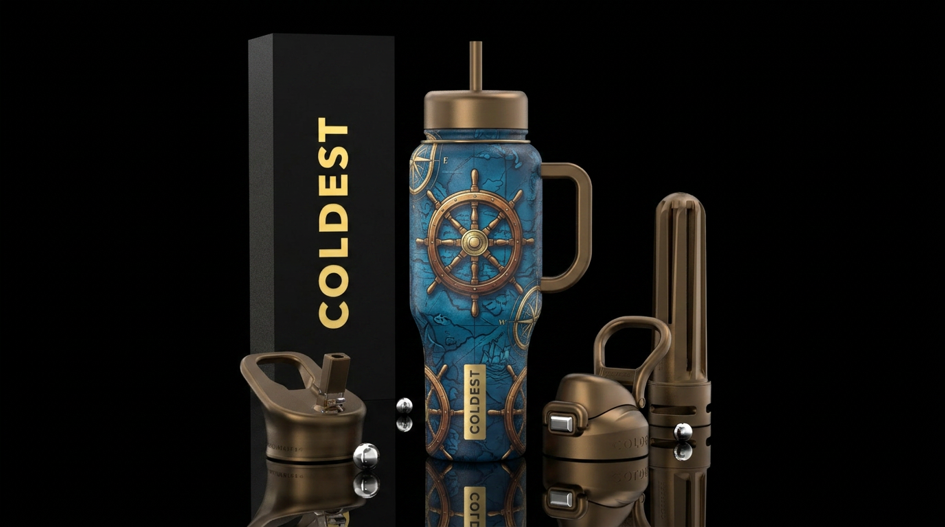 Captains wheel nautical theme water bottle design