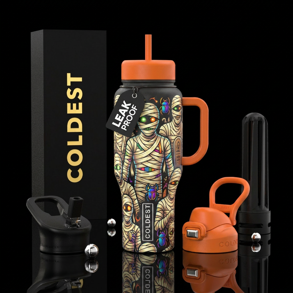 Halloween mummies water bottle design