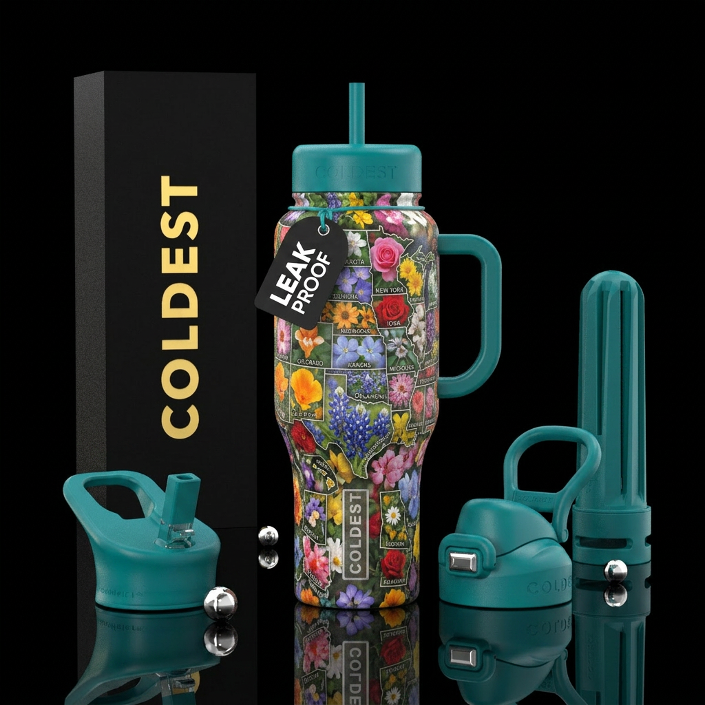 All states with their state flower water bottle design