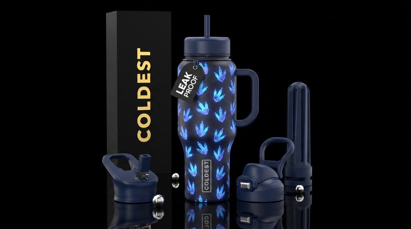Moonlight dino footprints water bottle design