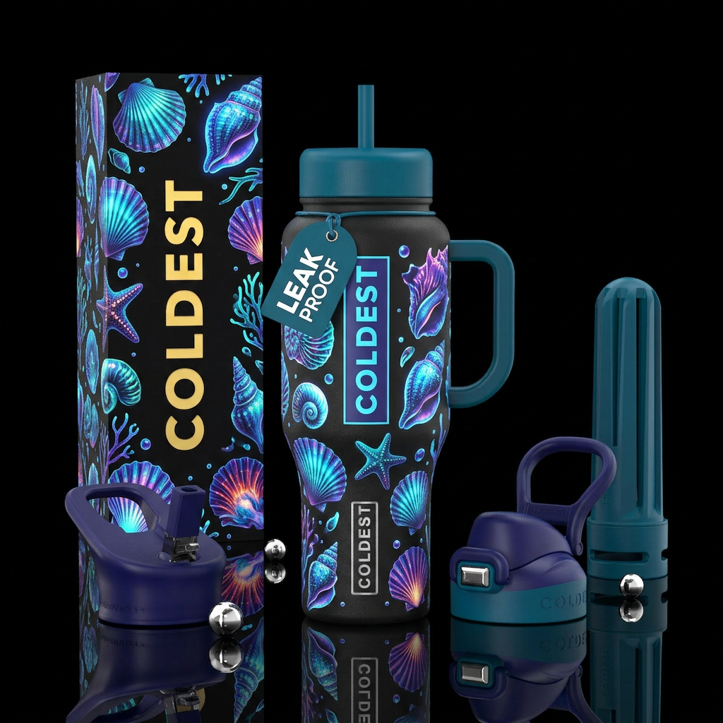Glowie seashells water bottle design