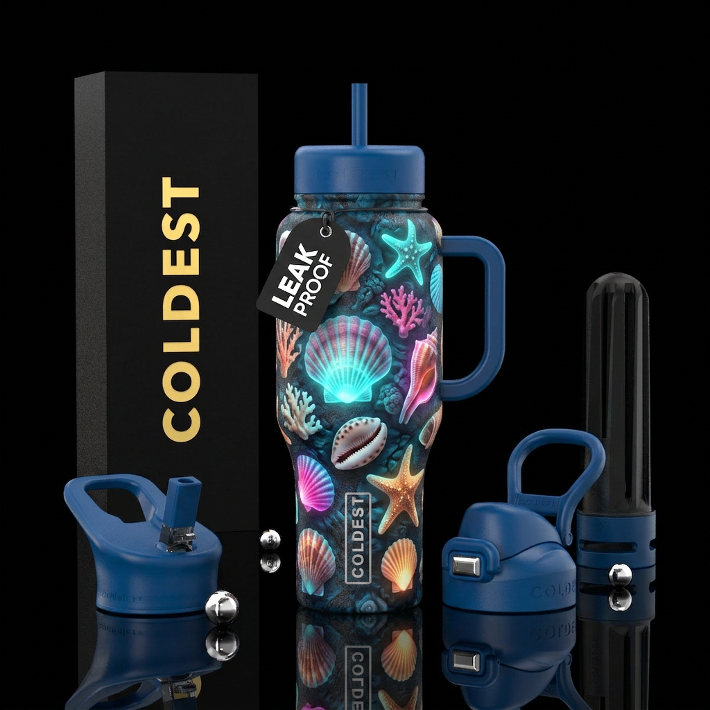 Glowie seashells water bottle design
