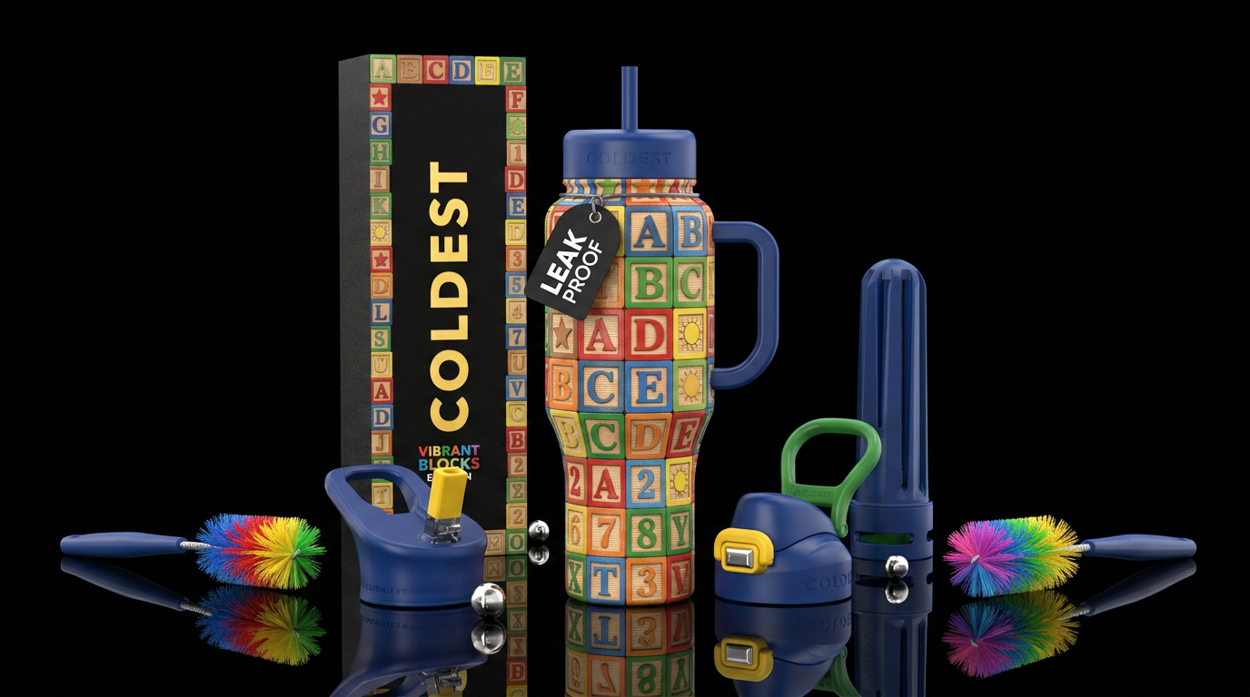 Alphabet block kids inspired cup water bottle design