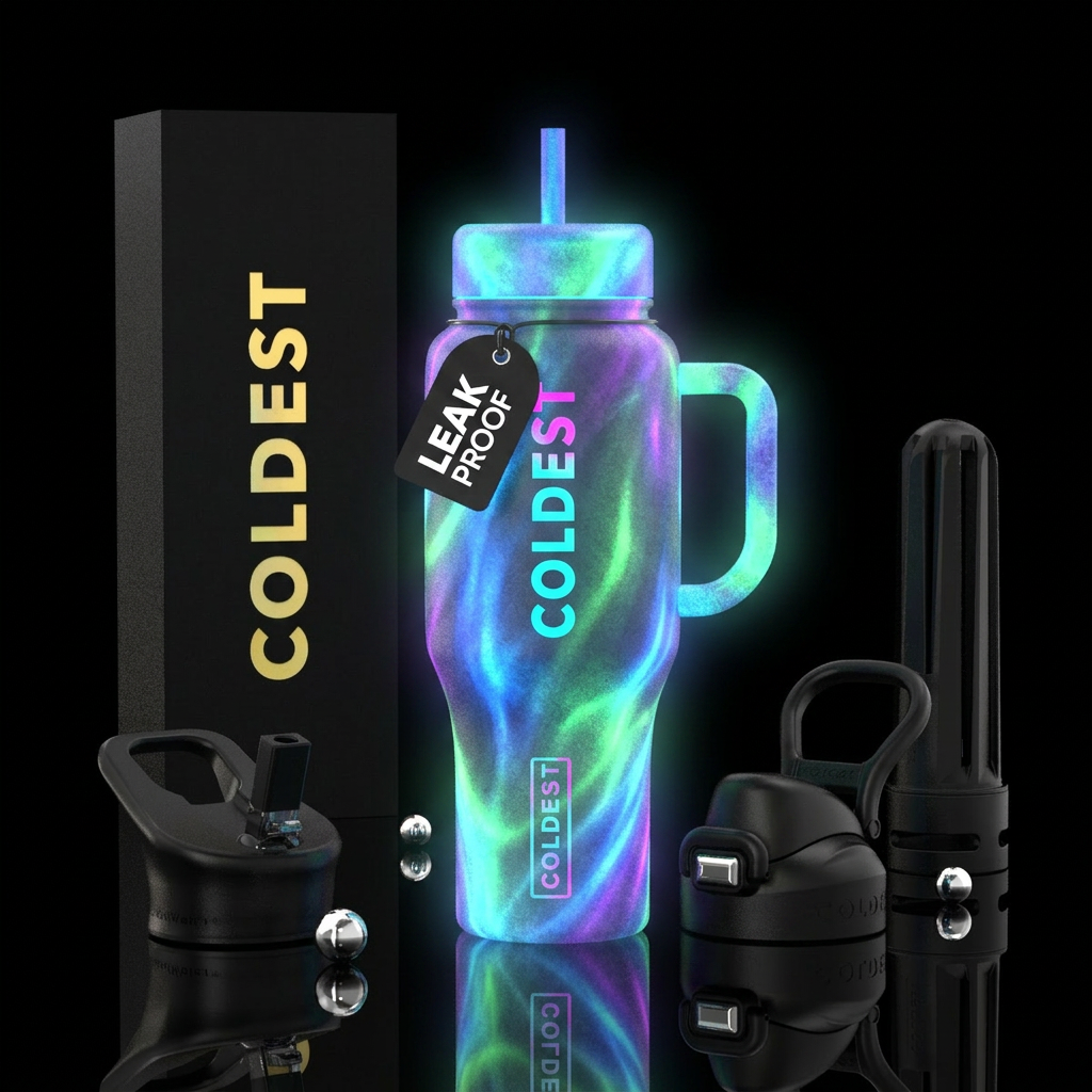 Futuristic glow in the dark water bottle design