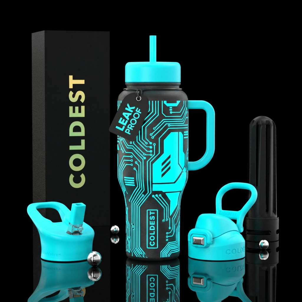 Futuristic glow in the dark water bottle design