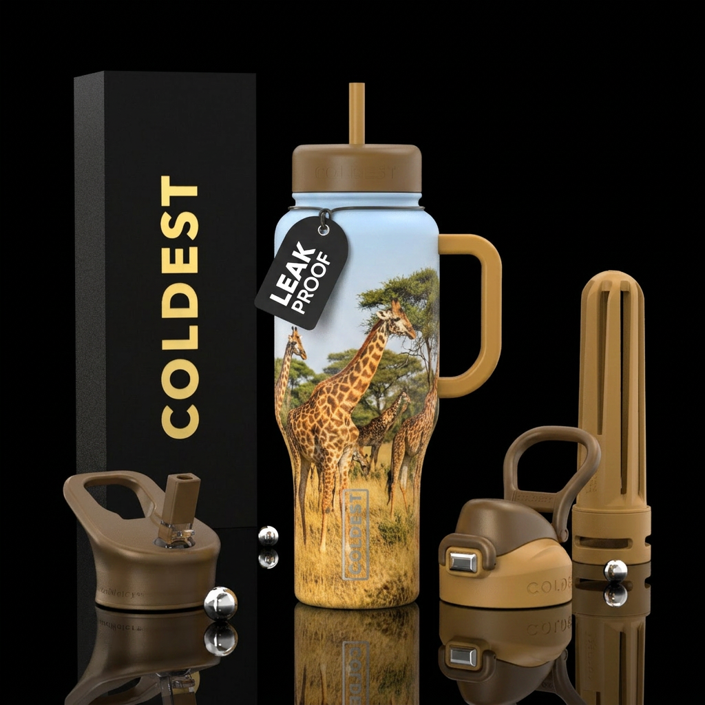 Giraffes on sarengeti water bottle design