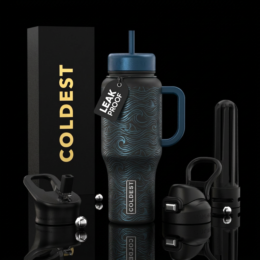Shark fins and waves water bottle design