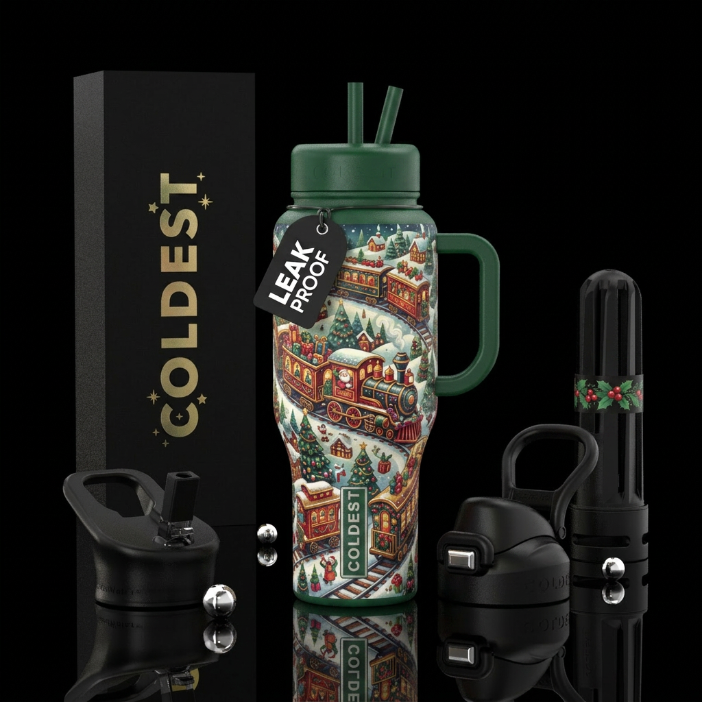 Christmas train water bottle design