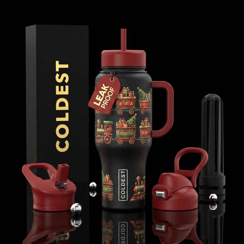 Christmas train water bottle design