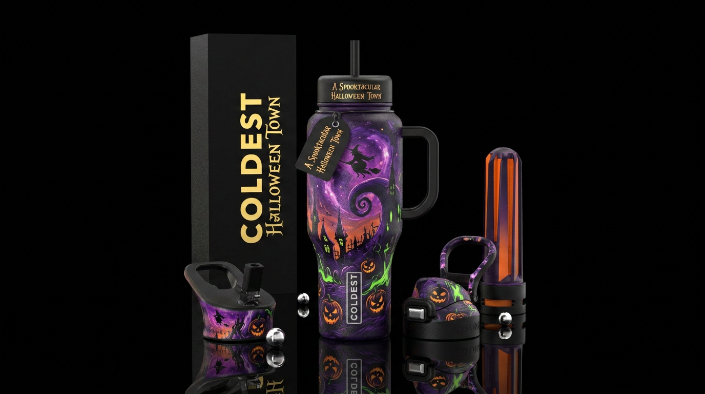 Halloween town water bottle design